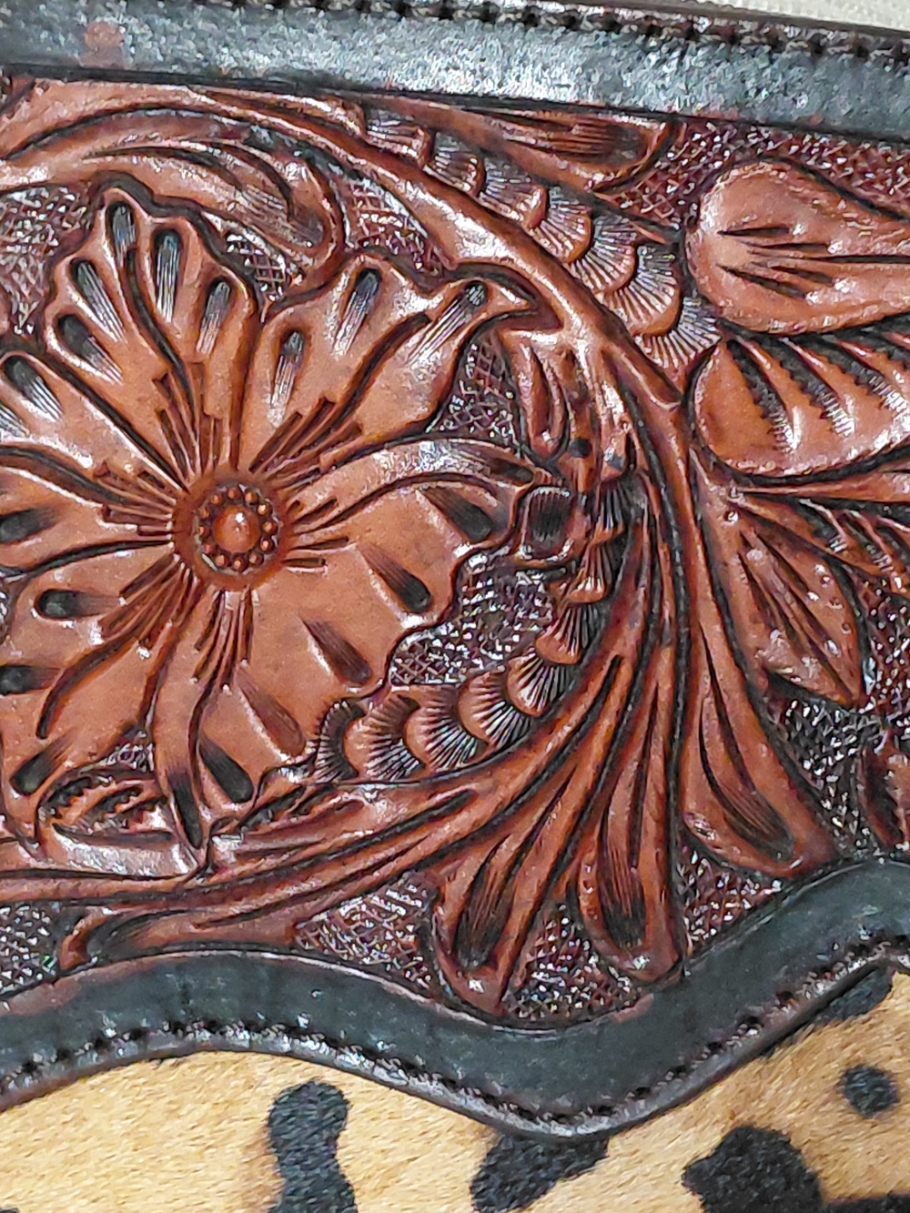 American Darling Brown Tooled Leather & Leopard Hair On *Concealed Carry Bag NWT - Picture 3 of 16